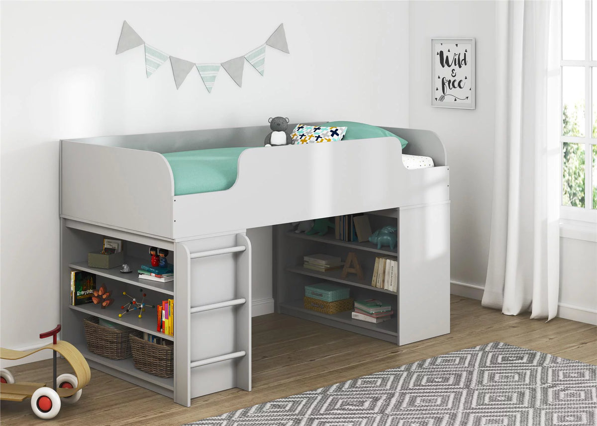 Gray Loft Bed with Ladder A28905