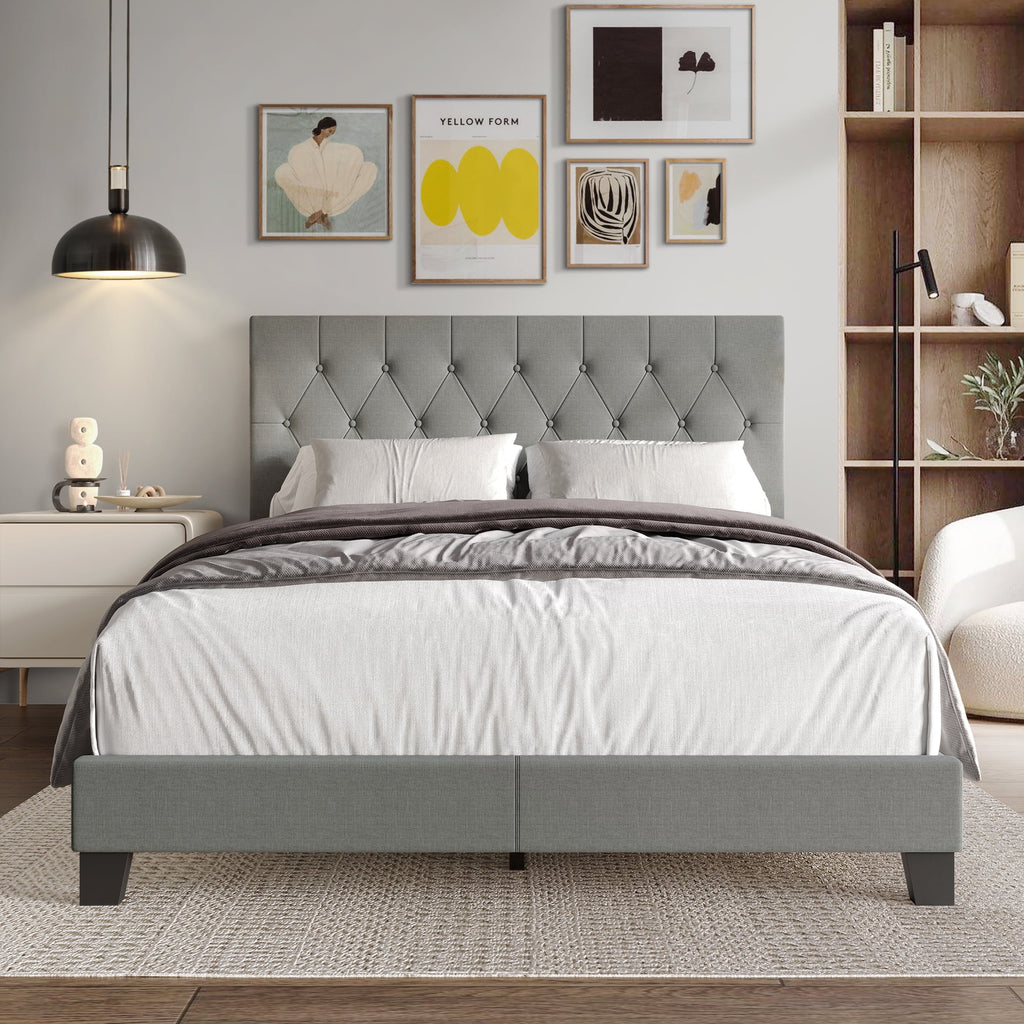 Beige Linen Upholstered Full Bed Y743